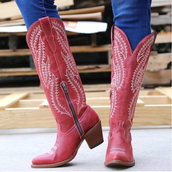 Corral Shoes - Corral Women’s Red Embroidery Tall Top Cowboy Boot - Size 8